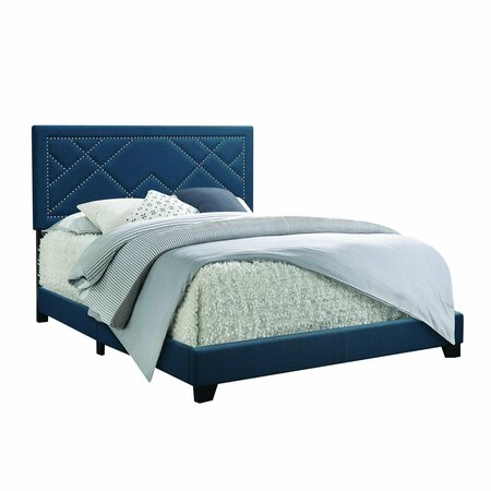 HOMEROOTS 80 x 86 x 50 in. Dark Teal Fabric Upholstered Wood Leg Eastern King Bed 347038